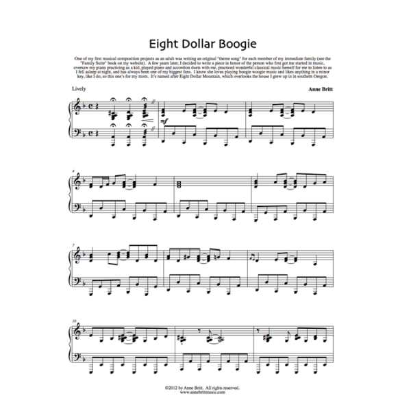 Eight Dollar Boogie - late intermediate piano solo