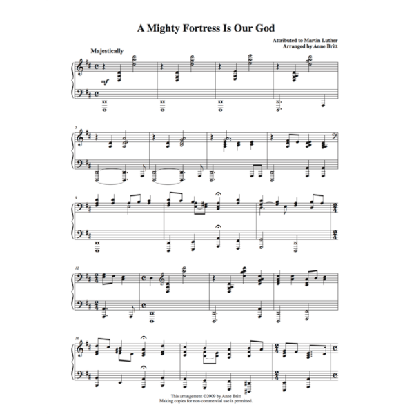A Mighty Fortress Is Our God - intermediate piano solo