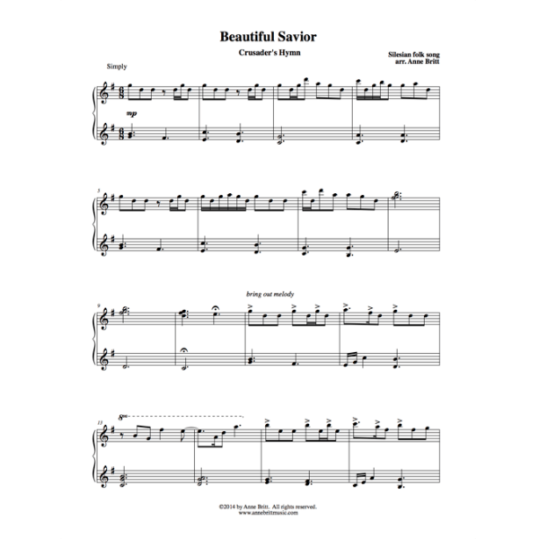 Beautiful Savior - early intermediate piano solo