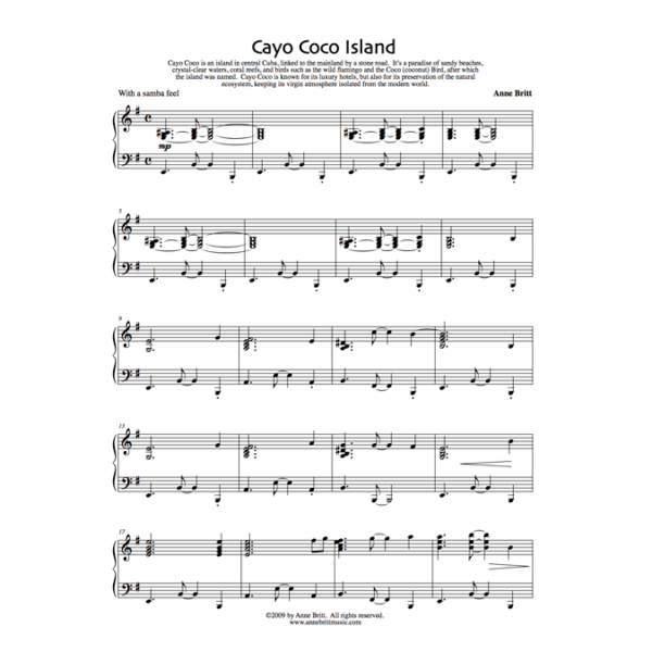 Cayo Coco Island - late intermediate piano solo