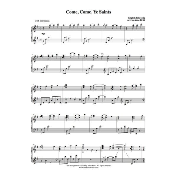 Come, Come, Ye Saints - intermediate piano solo