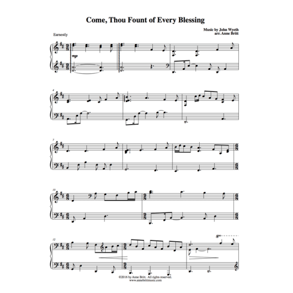 Come, Thou Fount of Every Blessing - early intermediate piano solo