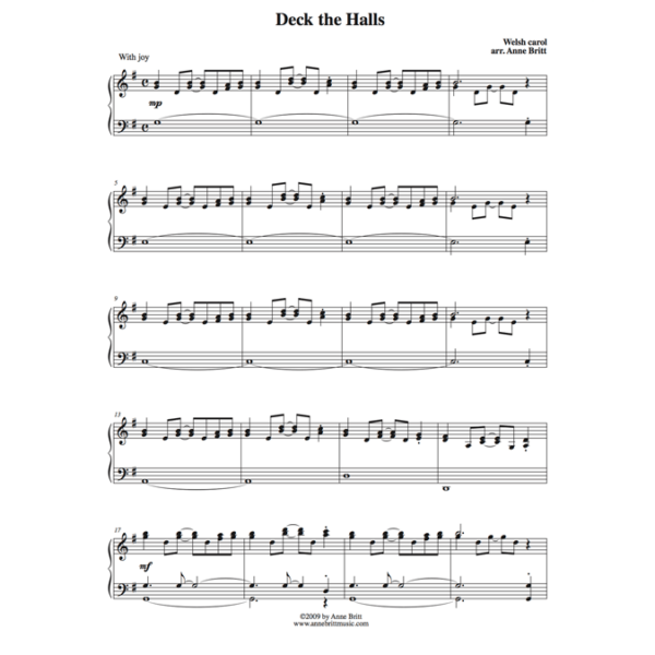 Deck the Halls - late intermediate piano solo