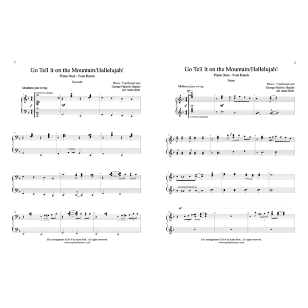 Go Tell It on the Mountain/Hallelujah! - intermediate piano duet medley with part of Handel's "Hallelujah Chorus"