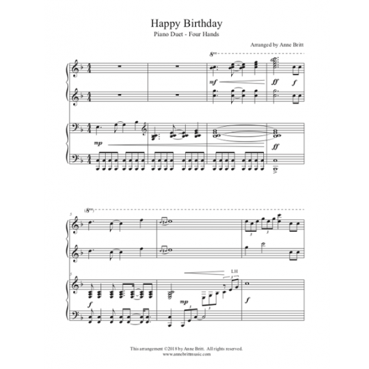 Happy Birthday (piano duet) Anne Britt Music