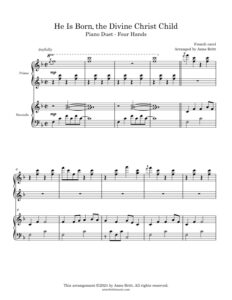 He Is Born, the Divine Christ Child (intermediate piano duet)