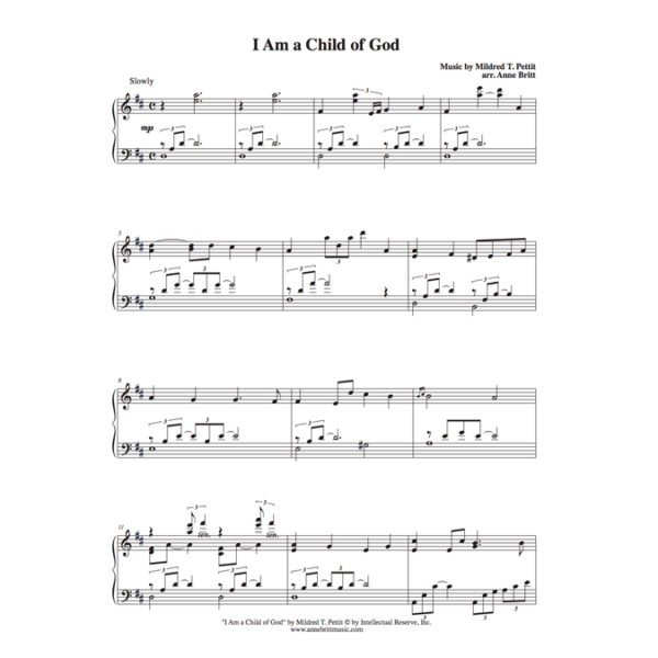 I Am a Child of God - intermediate piano solo