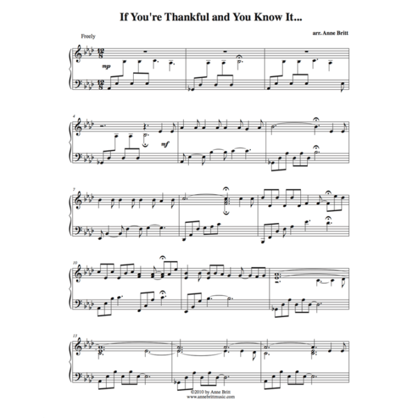 If You're Thankful and You Know It... - late intermediate piano solo based on "If You're Happy and You Know It"