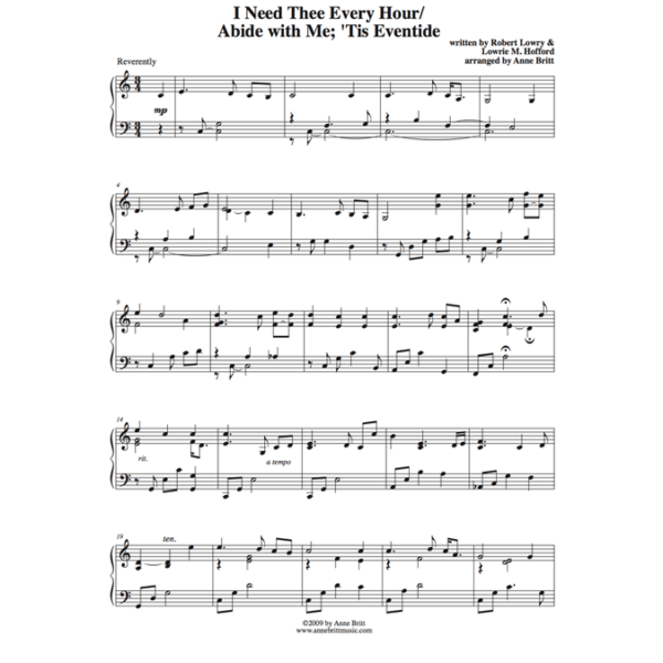 I Need Thee Every Hour/Abide With Me; 'Tis Eventide - intermediate piano solo medley