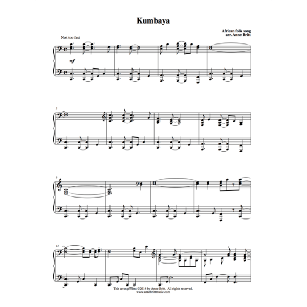 Kumbaya - late intermediate piano solo