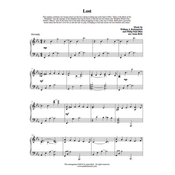 Lost - intermediate piano solo medley of "Dear to the Heart of the Shepherd" and "Brightly Beams Our Father's Mercy"