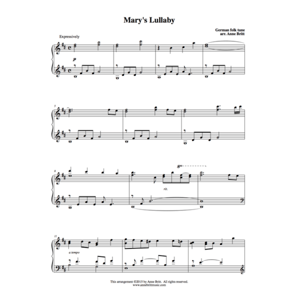 Mary's Lullaby - intermediate piano solo