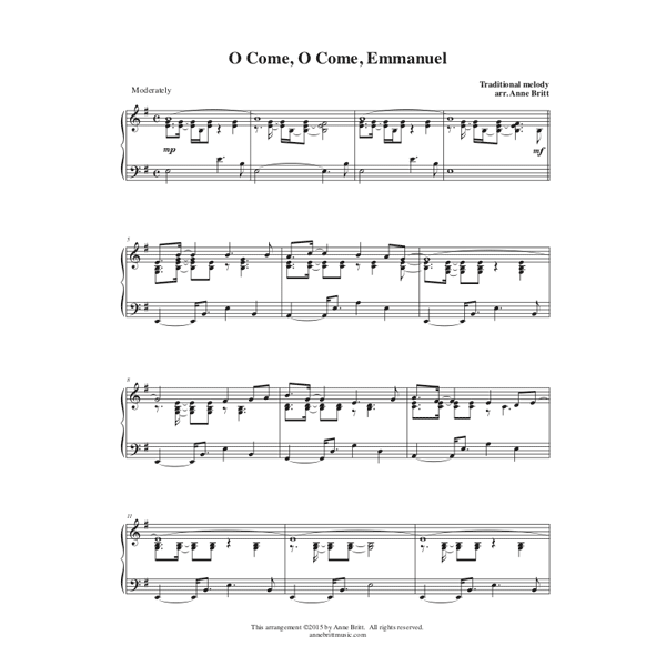 O Come, O Come, Emmanuel - late intermediate piano solo