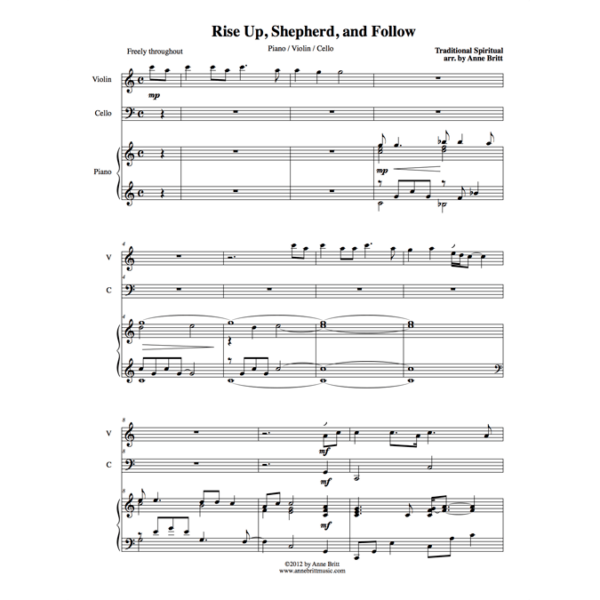 Rise Up, Shepherd, and Folllow - intermediate piano/violin/cello
