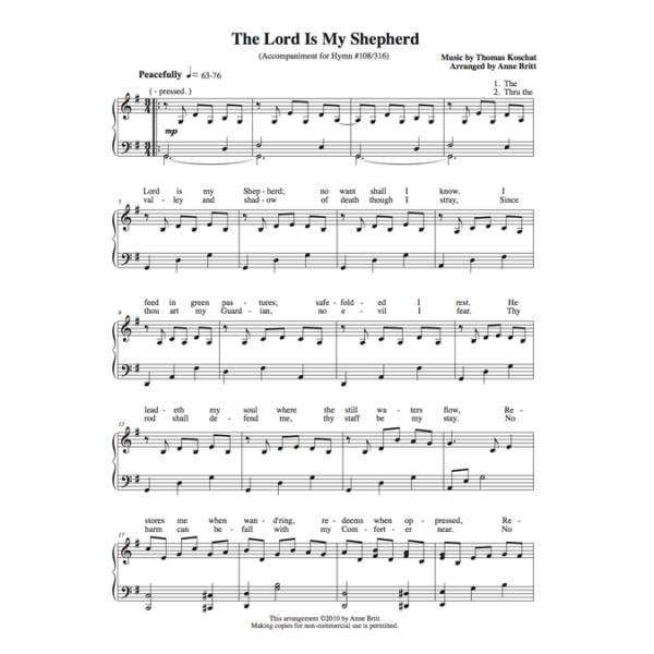 The Lord Is My Shepherd - piano accompaniment for vocal solo/ensemble