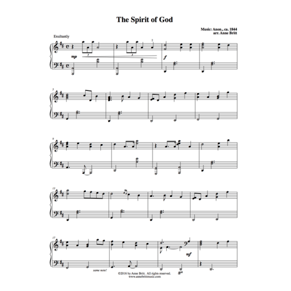 The Spirit of God - early intermediate piano solo