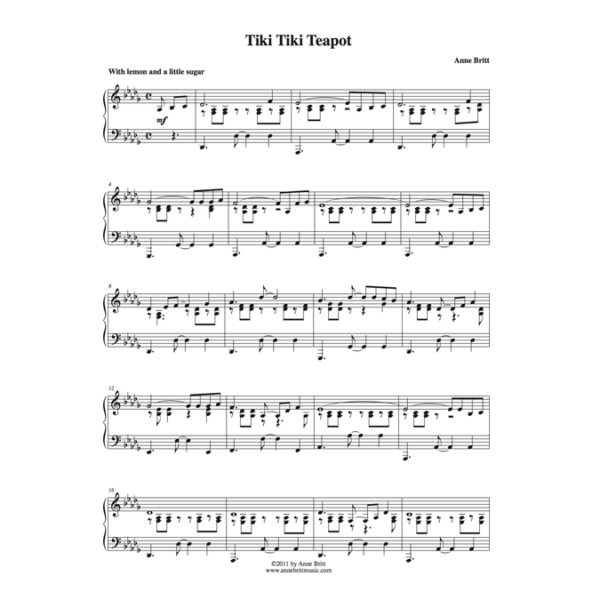 Tiki Tiki Teapot - late intermediate piano solo based on "I'm a Little Teapot"