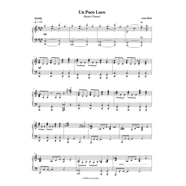 Un Poco Loco (Ryan's Theme) - intermediate piano solo