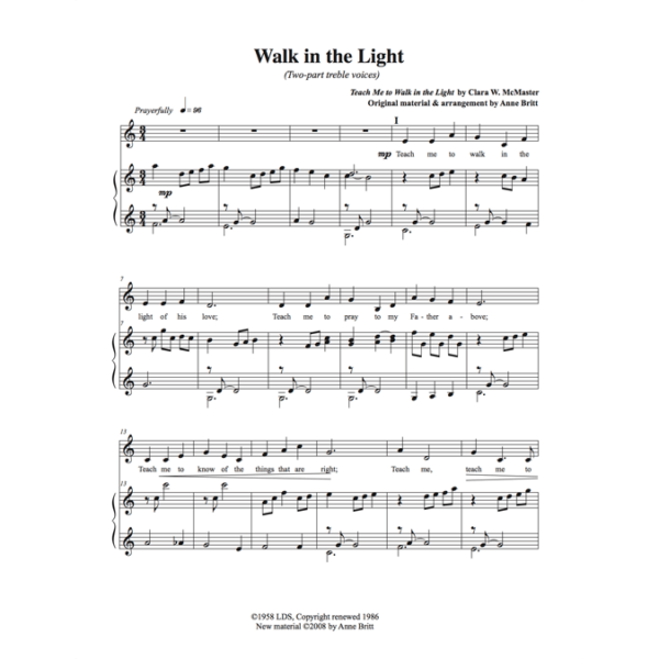 Walk in the Light - two-part vocal with piano accompaniment
