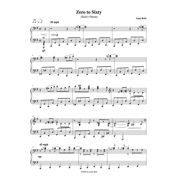 Zero to Sixty (Zack's Theme) - late intermediate piano solo